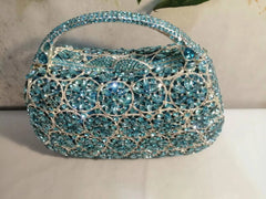 Women Light Blue Stones Clutch Purse Lady Rhinestones Evening Bags Wedding Crystal Purses