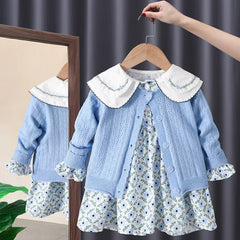 Kids Clothes Girls Baby Girls Floral Dress Knitted Cardigan 2 Piece Set