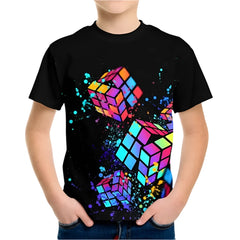 Childs T-Shirts 3D Print T-Shirt Fashion Rubik’s Cube Pattern Tshirt Summer Boys Girls Tee Top Streetwear Top Children Clothing