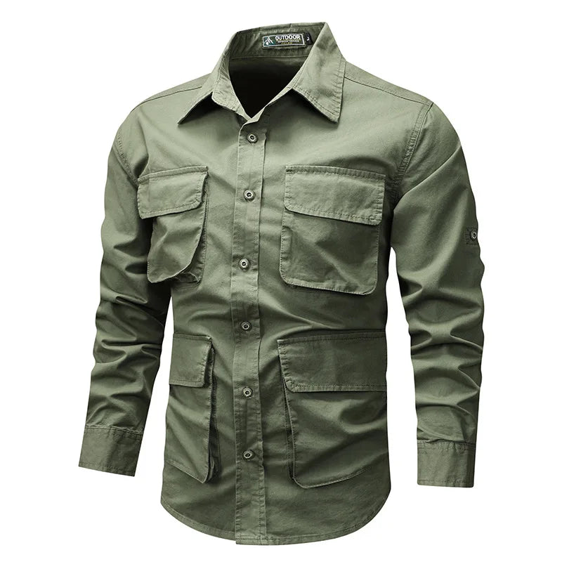 Men Long Sleeved Multi Pockets Cargo Shirts High Quality Man Outdoor Loose Tooling Shirts