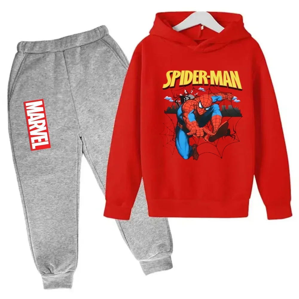 Marvel Spiderman Kids Hoodies Pant Suit 2pcs Set Boy Girl Spring Autumn Sweatshirt Clothes Tracksuits Children Hooded Sportsuit