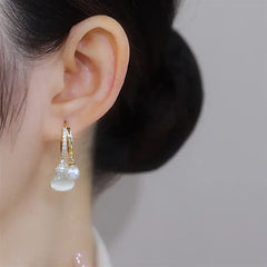 Elegant Delicate Micro Paved Zircon Opal Pearl Pendant Gold Color Earrings