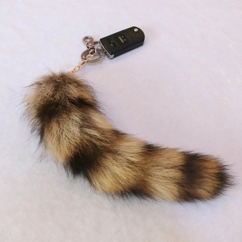 Plush Foxes Racoon Tail Keychain Furs Pendant Car Keyring Bag Backpack Decor