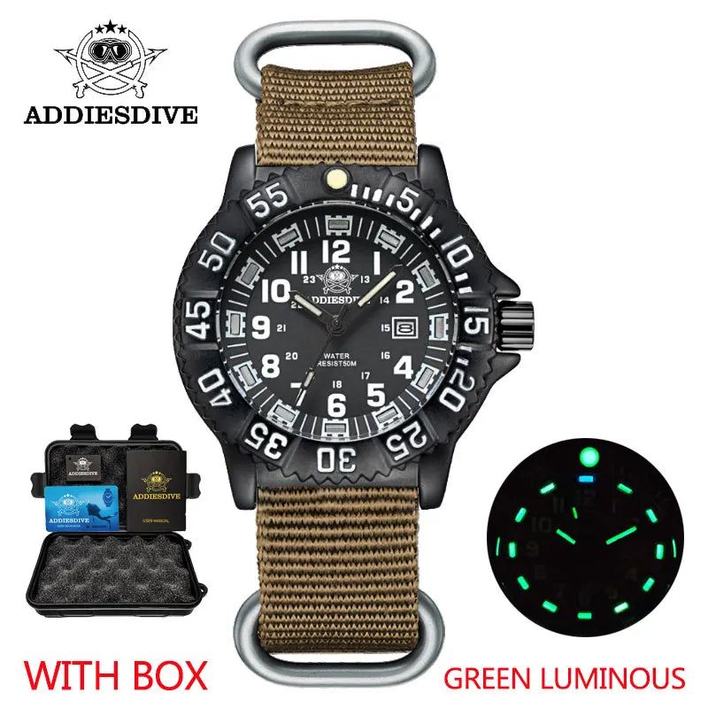 Men's Sports Watch Military Luxury Rotating Bezel Luminous Watch NATO Nylon Strap 50m Waterproof Quartz Dive Watch