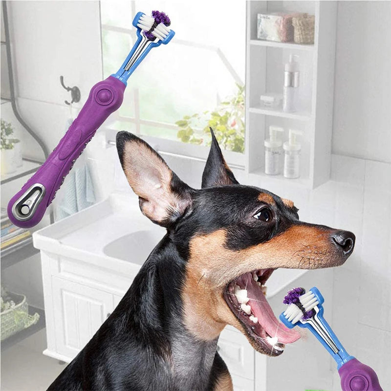 Three Sided Pet Toothbrush Three-Head Multi-angle Toothbrush Cleaning Dog Cat Brush