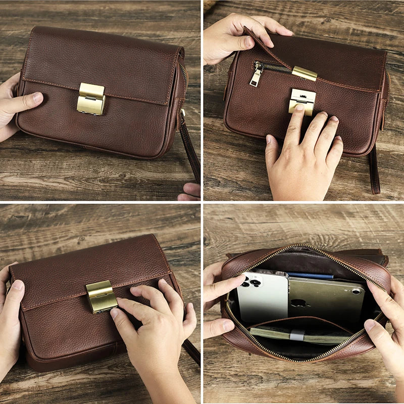 Contact's Men Clutch Password Lock Design Bag Genuine Leather Clutch Wallet Long Purse for iPad