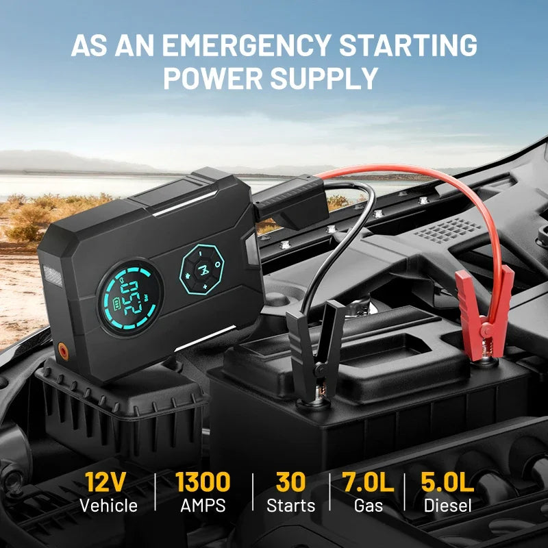 Air Pump Portable Air Compressor Power Bank Car Battery Jump Starter Auto Tire Inflator