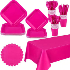 Rose Red Party Supplies Set Include Paper Plastic Spoons Forks Knives 9/7 Inch Fall Colors Disposable Dinner Dessert Plates ﻿