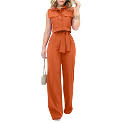 European And American Women'S Suit Sleeveless Summer Lace Up Pants Women'S Two-Piece Set Fashion And Leisure Outfits Ropa Mujer