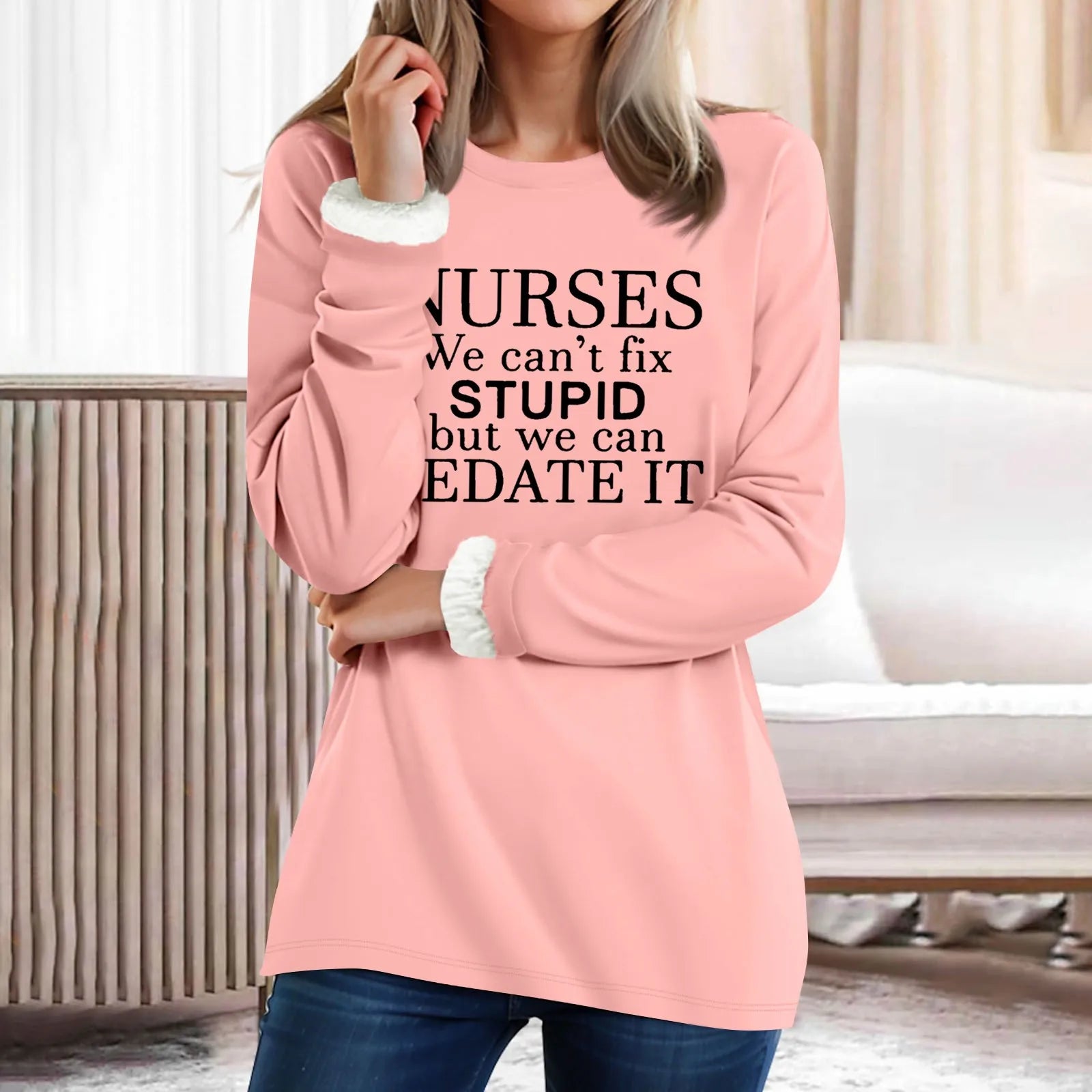 Women Autumn Winter Bottoming Shirt Plush Cashmere Warm Long-Sleeved T-Shirt