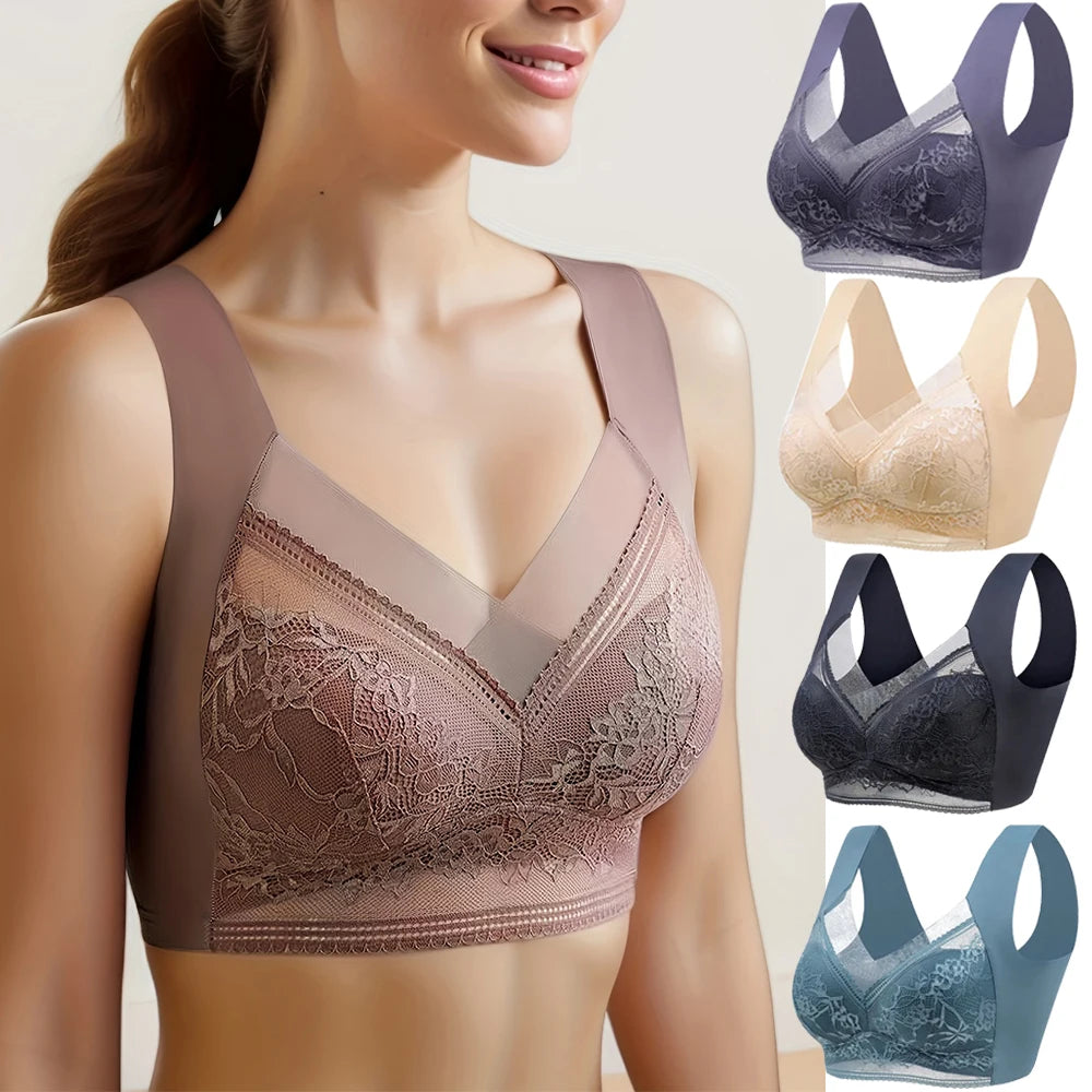 Women Large Bra Push Up Ice Silk Seamless upper Bralette Lace Wireless Summer Bras