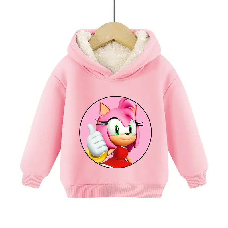 Sonics Hooded Pullover Pullover Sportswear Long-Sleeved Hoodies Winter Hoody Sweatshirts Solid Plus Fleece Elasticity Casual Kid