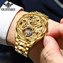 OUPINKE Tourbillon Automatic Men's Watch Skeleton Gold Watch