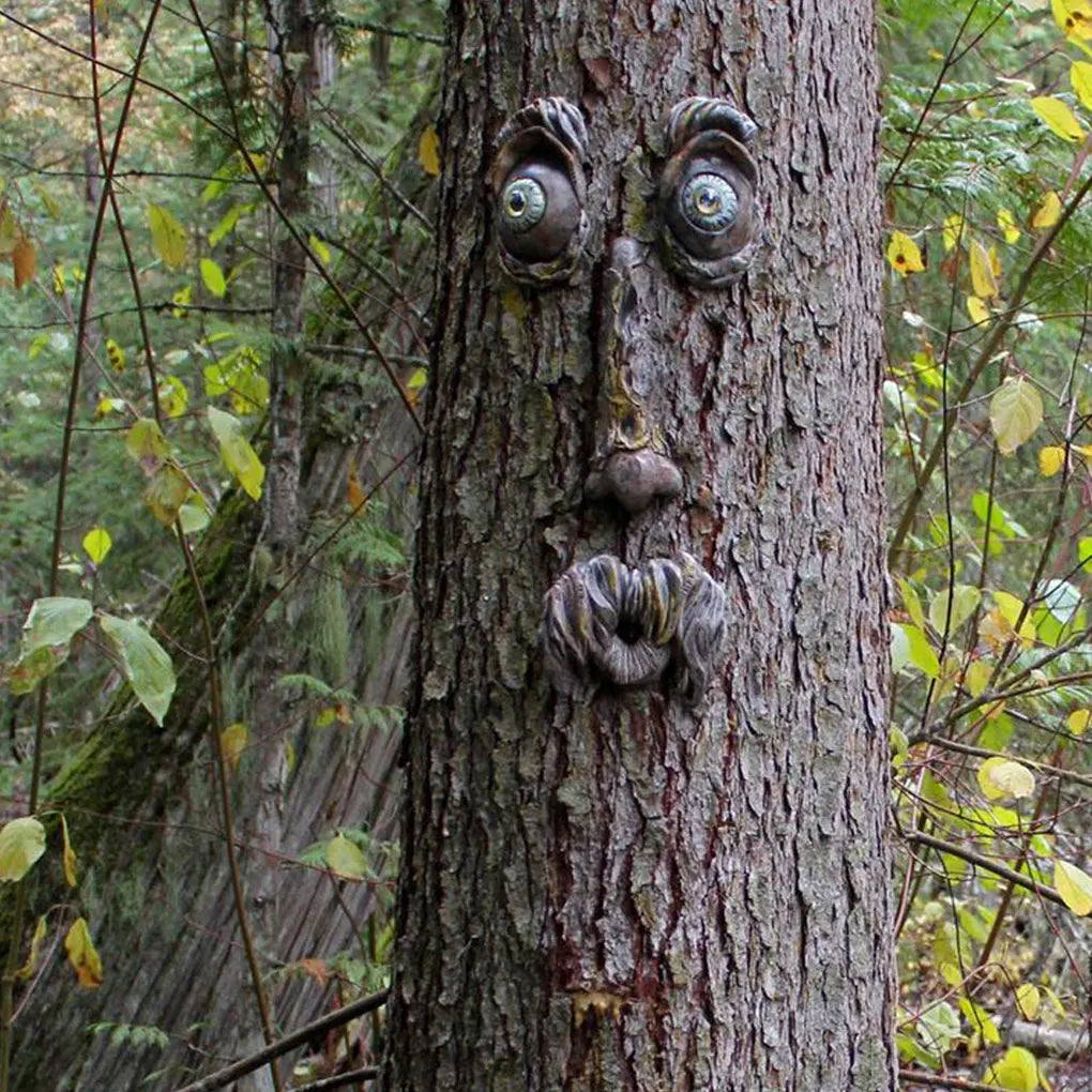 Bark Ghost Face Facial Features Old Man Tree Decorat Yard Art Decorations Monsters Sculpture Outdoor DIY Halloween Ornaments