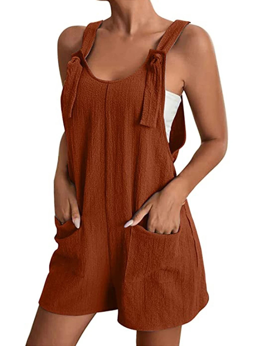 2024 Summer Women's Jumpsuit Overalls Short Loose Sleeveless Wide Leg Overall Solid Casual Daily Basic Romper with Pockets