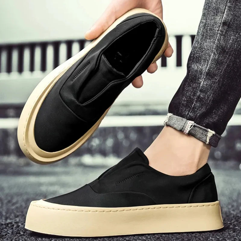 Men's Canvas Shoes Fashion Breathable Flat Bottom Sneakers Solid Colour Round Head Anti-slip Comfort Casual Slip on Loafers