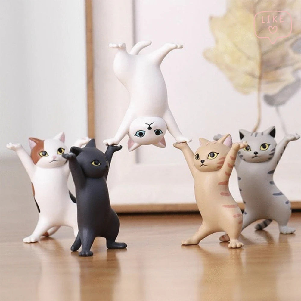 1/5Pc Kawaii Cats Pen Holder Funny Cat Doll Ornaments Plastic Crafts Earphone Support