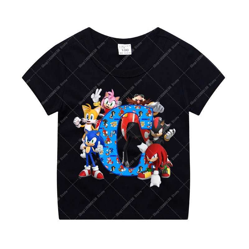 Sonics Boy Short Sleeve T-shirt Summer Casual Cotton Tops Children Anime Cute Tee Kids Cartoon Printed Clothing Fashion Clothes