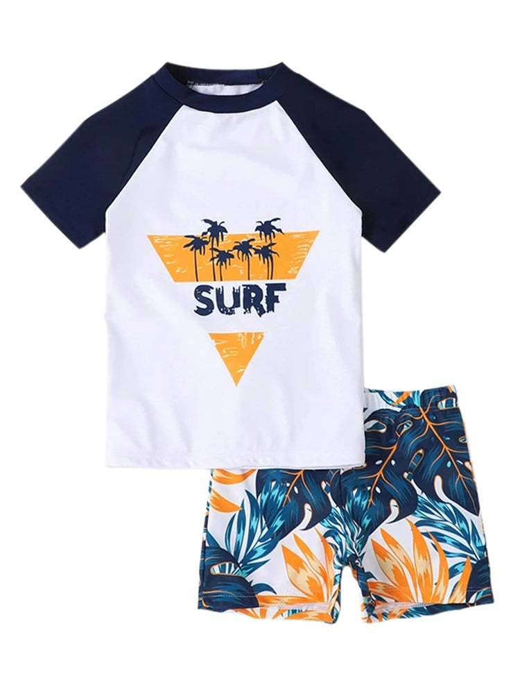 Boy Swimsuit Kids Short Sleeves Two Piece Children Swimwear