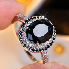 Luxury Black Zircon Stone Oval Rings For Women