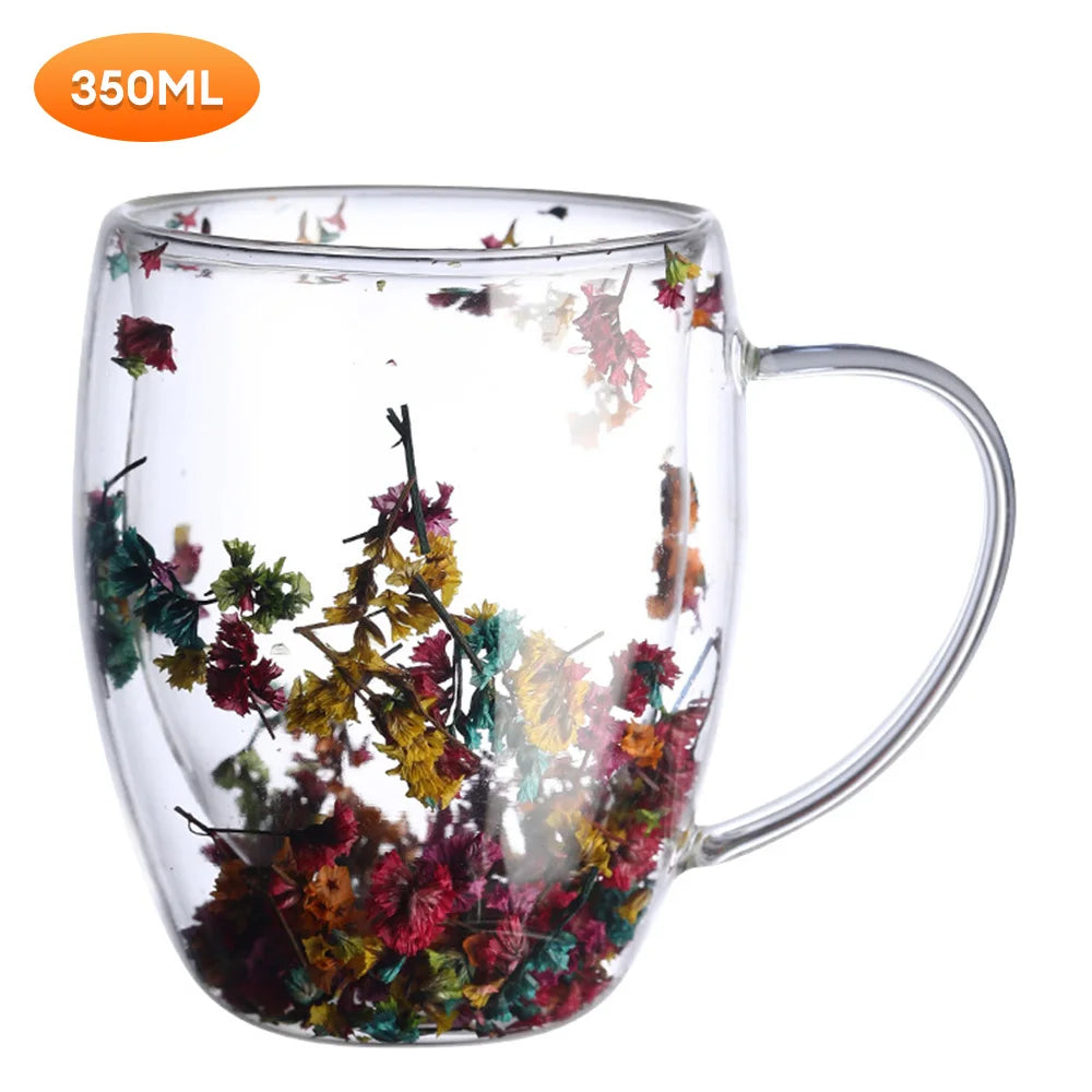 Creative Double Wall Glass Cup Dried Flower Filler Glass Cups  Tea Coffee Cups