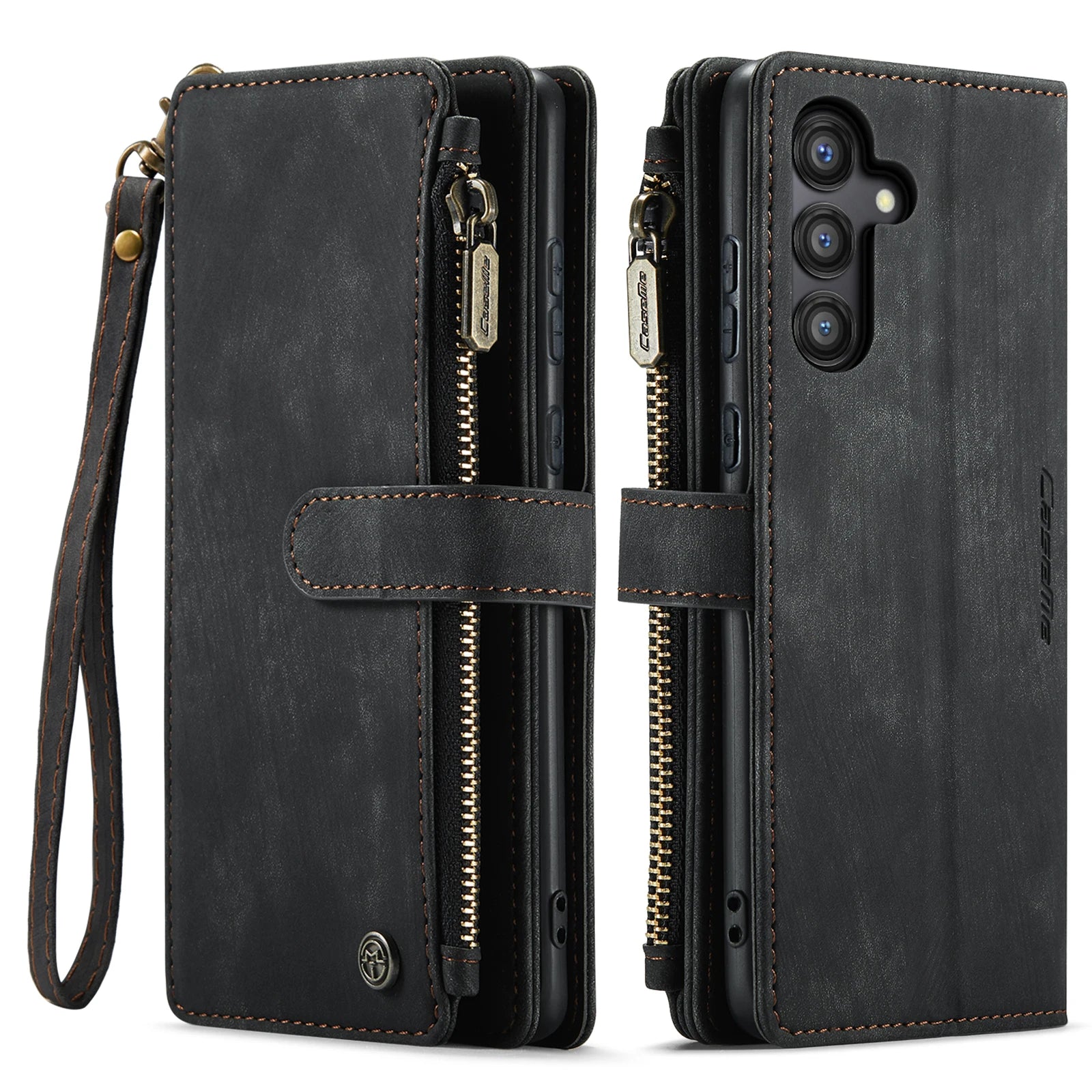 For Samsung Galaxy A15 A25 A35 A55 5G Zipper Wallet Phone Case with Lanyard Card Slots Kickstand Flip PU Leather Covers