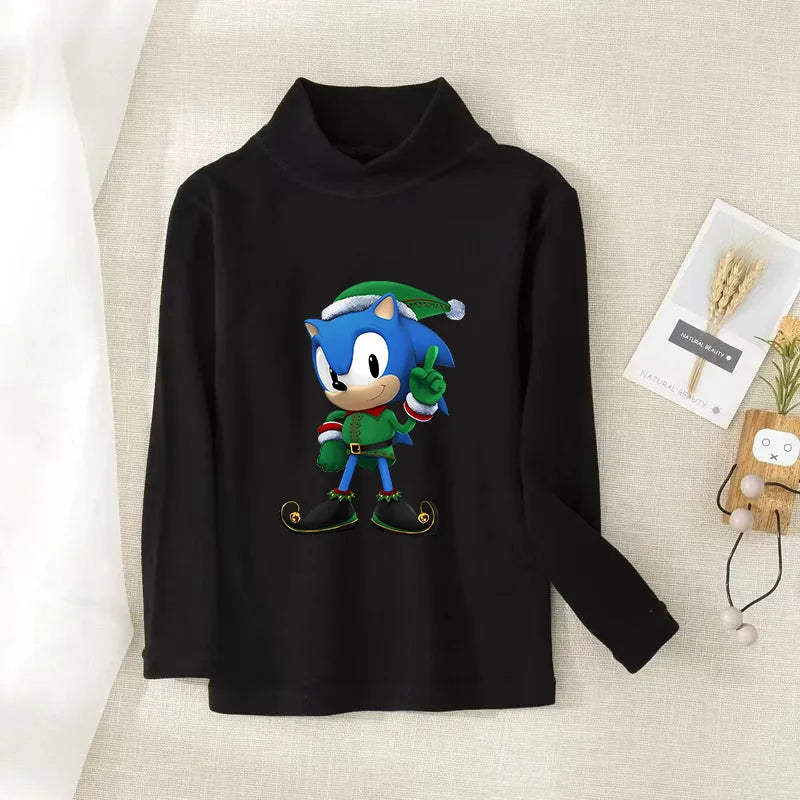 Sonics Print Long Sleevese Pure Color Women T-shirt Top Cotton Casual Cute Cartoon Anime Sweat Absorbent Breathable Shirt Kids