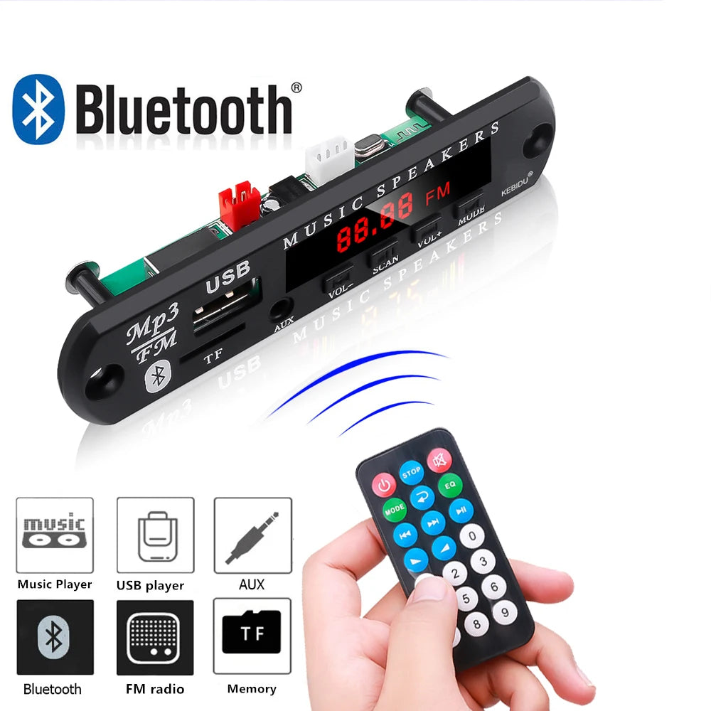 DC 5V 12V Wireless MP3 Decoder Board Bluetooth 5.0 WMA Audio Module USB TF Radio With Screen With Remote Control For Car