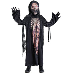 Boys Black Death Azrael Cosplay Kids Children Halloween Devil Ghost Skeleton Robe