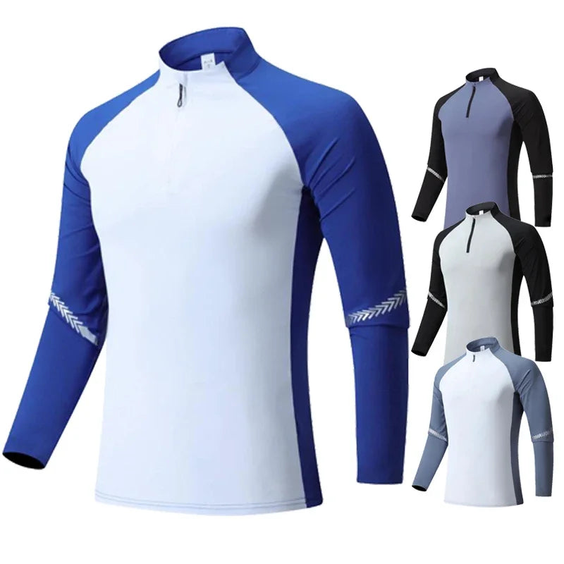 Long Sleeve Stand Collar Zip-up Quick-drying Breathable Sweat-absorbent Elasticity T-shirt