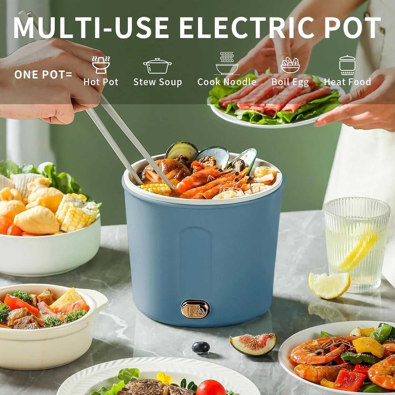 Hot Pot , 1L  Ramen Cooker, 450W  Noodles Cooker, Multifunctional  Pot for Cooking Pasta, Egg, Soup, Portable Pot with Over-Heat