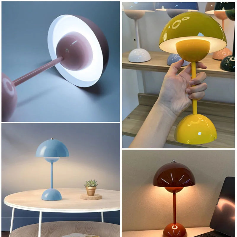 USB Rechargeable Mushroom Table Lamp Three Speed Adjustment Indoor Lighting Fixture Flower Bud Desk Lamps