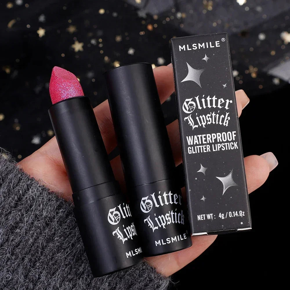 Glitter Lipstick Waterproof Lasting Diamond Pearlescent Metallic Non-stick Cup Moisturizing Lipstick