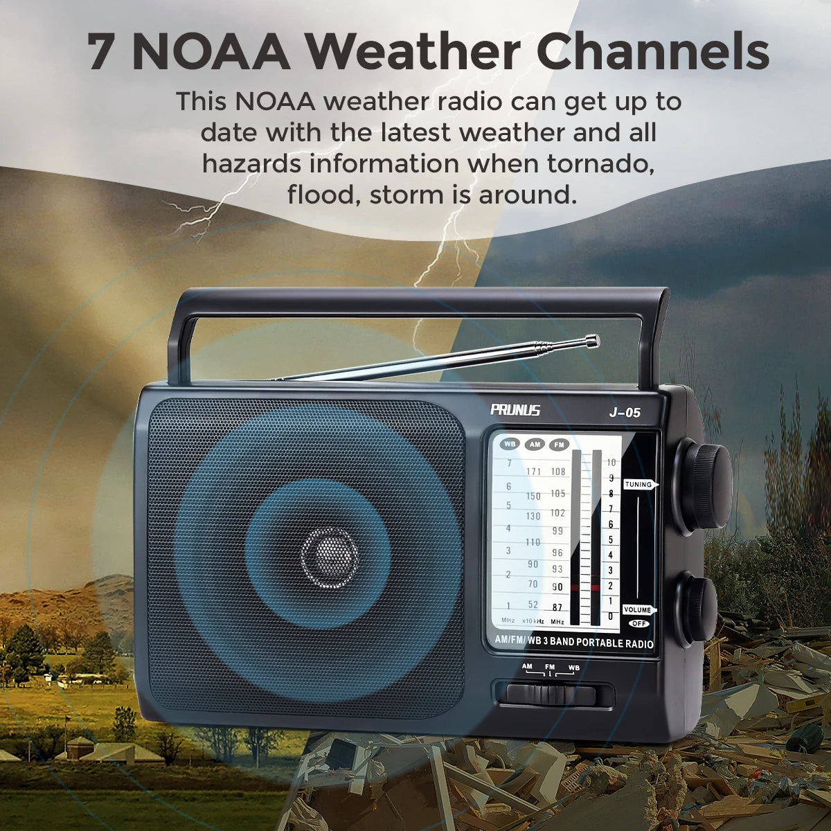 NOAA Weather AM FM Portable Radio with Best Reception, Transistor Radio, Battery Operated Radio by 3X D Cell Batteries AC Power