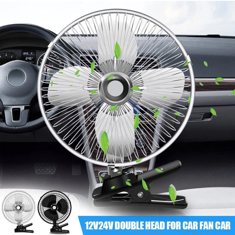 Clip Car Fan Portable 12V/24V Cooling Low Noise Electric Fan