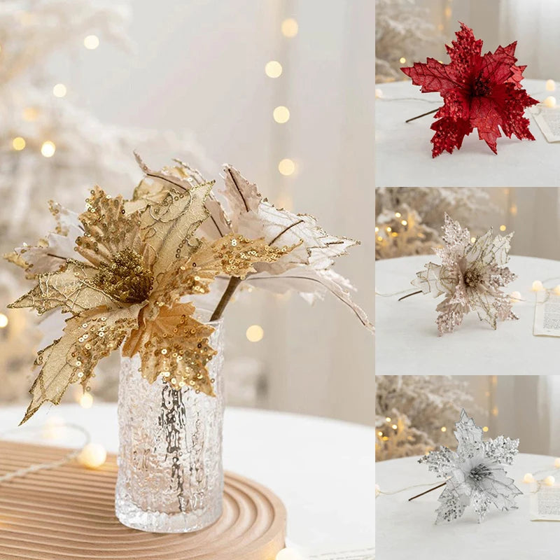 Glitter Artificial Christmas Flowers