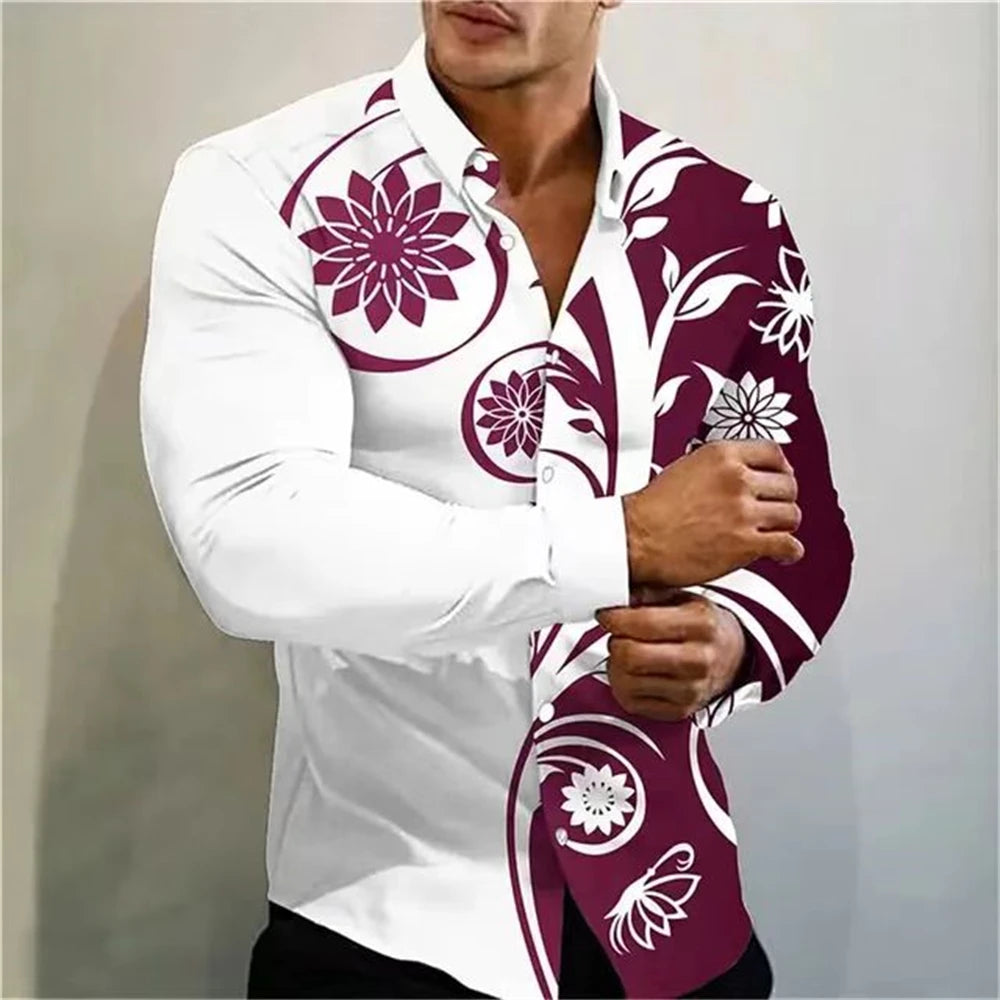 New Men's Shirt Summer Casual Party Multicolor Print Fashion Shirt Men's Long Sleeve Lapel