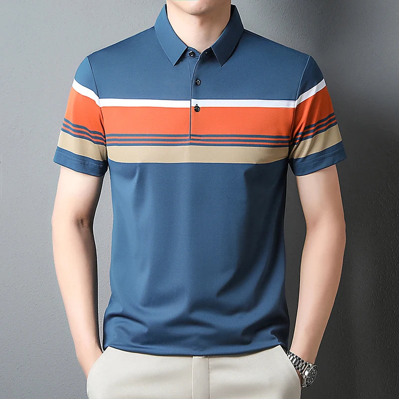 Luxury high-end ice silk breathable short-sleeved POLO shirt Men's  summer fashion