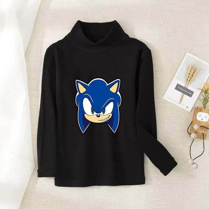 Sonics Print Long Sleevese Pure Color Women T-shirt Top Cotton Casual Cute Cartoon Anime Sweat Absorbent Breathable Shirt Kids