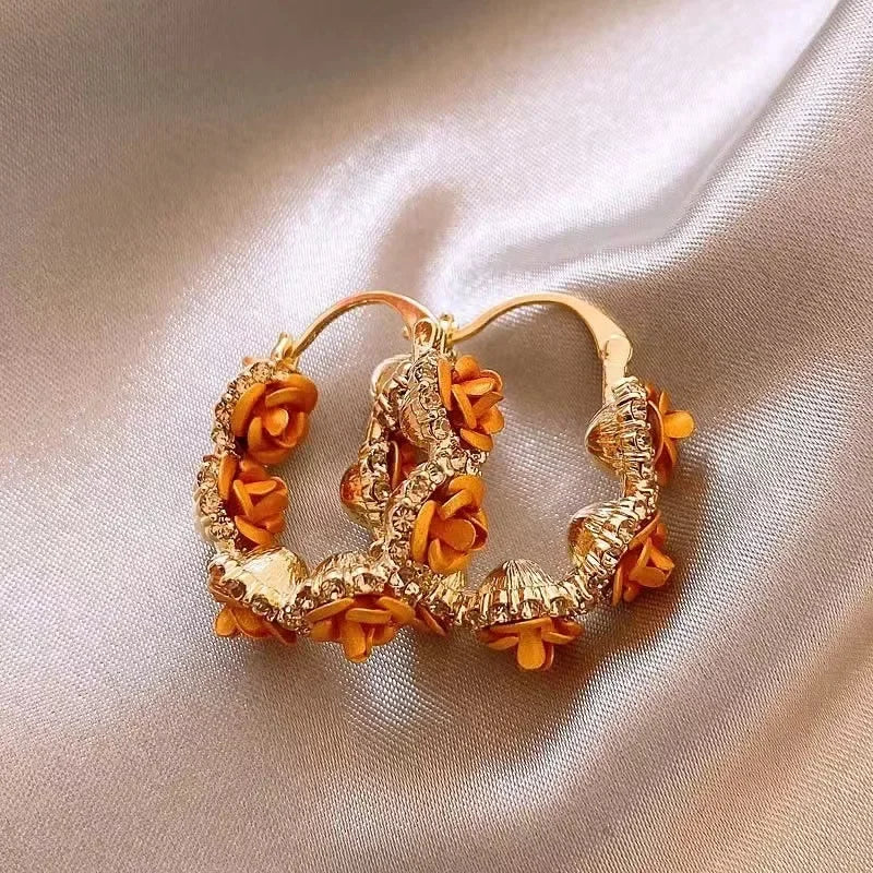 Exquisite Brown Flower Inlaid Zircon Earrings for Women Personalized Daily Accessories