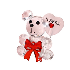 Valentines Day Gift I Love You Crystal Bear Glass Artificial Rose Flowers