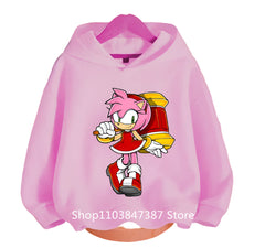 Sonics Hoodies Kids Cartoon Sonic Print Pullovers Baby Boys Children Long Sleeves Sweatshirt Girls Clothing Streetwear