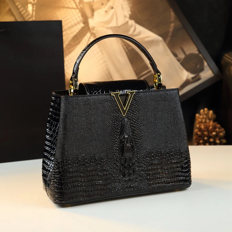 Luxury Genuine Leather Women's Handbags Fashion Lady Shell Bag Crocodile Pattern