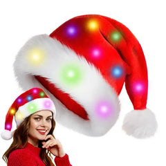 Adults Kids Christmas Hat HLED Christmas Hat Soft Plush Christmas Light-up Hat