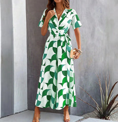 Elegant New Fashion Summer Casual Long Jumpsuits V-Leader Contrasting Printed High Waisted Wide Leg Jumpsuit