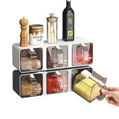 Wall Mount Seasoning Organizer Box Set Salt Shaker Spice Rack Compartment Storage Box