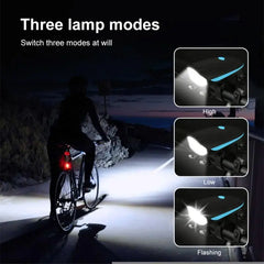 3 Modes Bicycle Front Light With Super Loud Bell Horn USB Rechargeable Headlight Cycling Flashlight