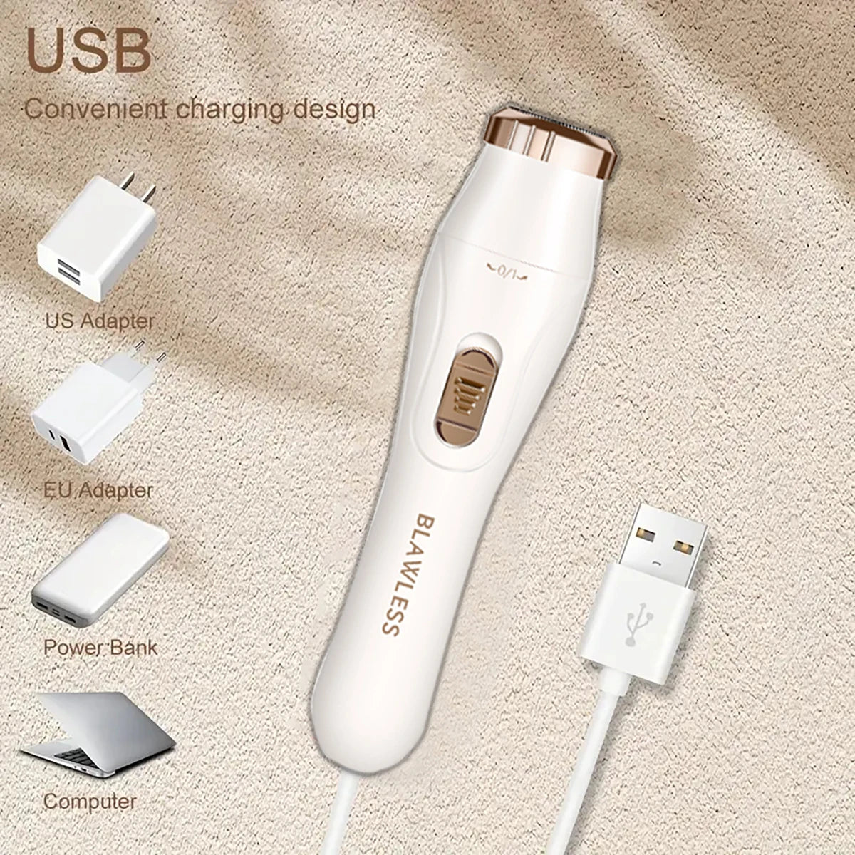 Multifunctional women's shaver USB charging 3-in-1 full-body washing hair removal instrument shaver eyebrow trimmer