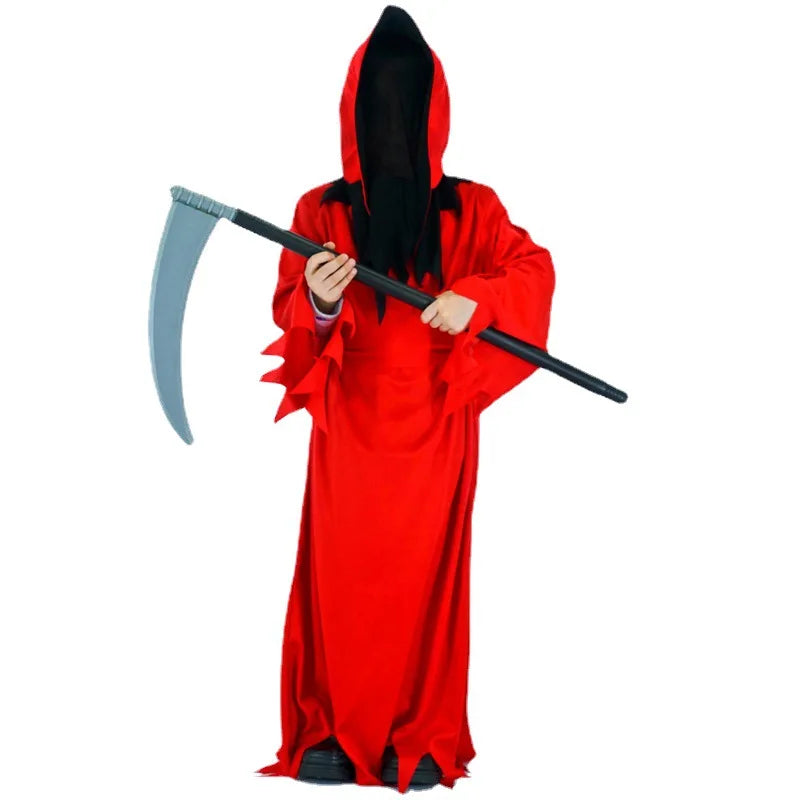 Halloween Grim Reaper Bodysuit Horror Death Cosplay Red Claok Costume kid