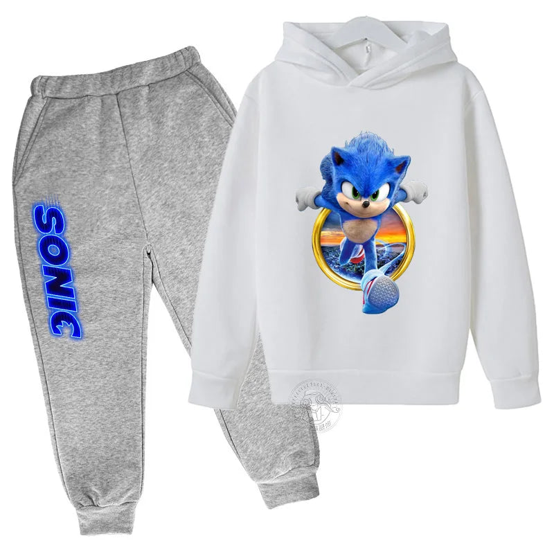 Boys Girls Clothing Casual Sonic- Hoodie Set Kids 2pcs Sets Spring Autumn Toddler Cartoon Hooded +pants Tracksuit Girls Clothes